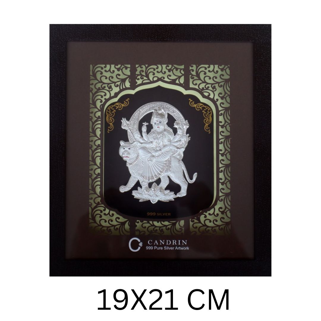 CANDRIN 999 DURGA JI SILVER FRAME / SILVER FOIL FRAME / MATA RANI SILVER FRAME / MAA SILVER FRAME /DEVI SILVER FRAME