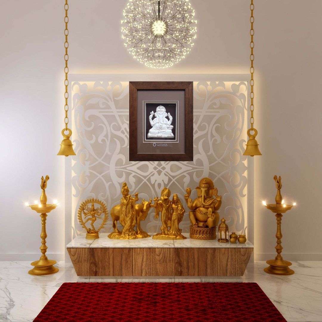 CANDRIN 999 SILVER FRAME GANESHA JI LED FRAME / SILVER FOIL FRAME / SILVER GOD FRAME / GANPATI JI SILVER FRAME / SILVER LED FRAME / BALGANESH JI FRAME / SILVER FOIL FRAME