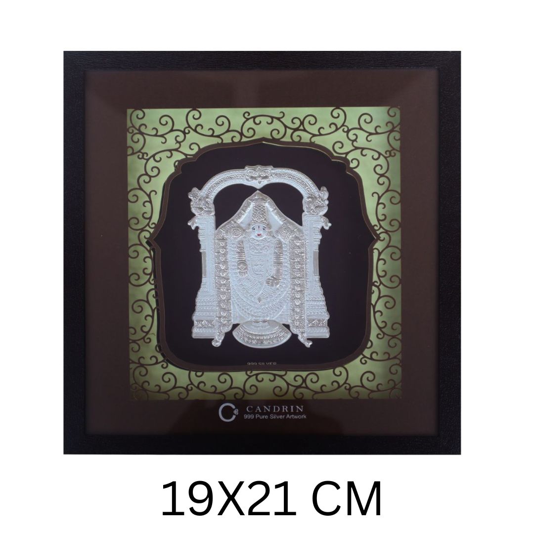 CANDRIN 999 SILVER FRAME TIRUPATI BALA JI LED FRAME / SILVER FOIL FRAME / SILVER GOD FRAME / HANUMAN JI SILVER FRAME / SILVER LED FRAME / Venkateshwara Swami JI FRAME / SILVER FOIL FRAME