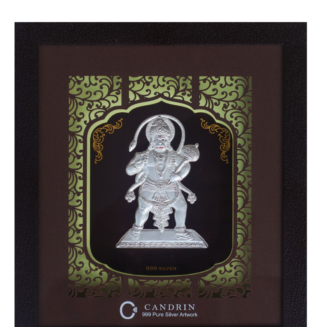 CANDRIN 999 SILVER FRAME HANUMAN JI LED FRAME / SILVER FOIL FRAME / SILVER GOD FRAME / BALA JI SILVER FRAME / SILVER LED FRAME / BALA JI FRAME / SILVER FOIL FRAME