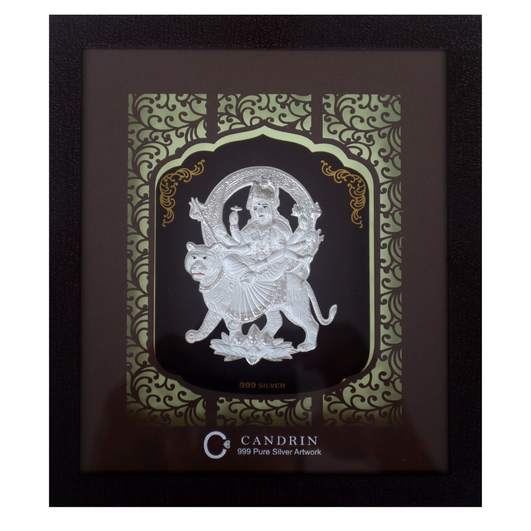 CANDRIN 999 DURGA JI SILVER FRAME / SILVER FOIL FRAME / MATA RANI SILVER FRAME / MAA SILVER FRAME /DEVI SILVER FRAME