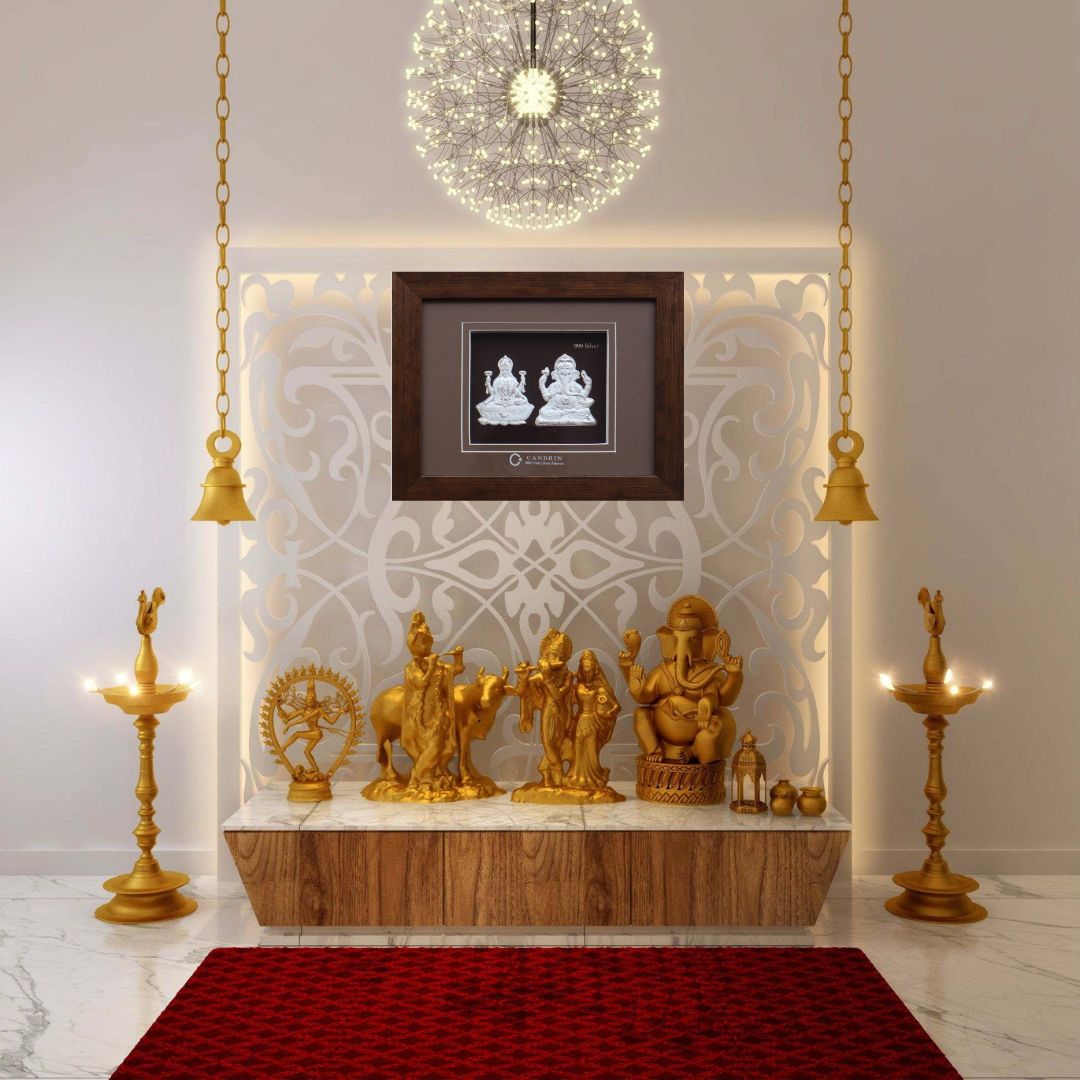 CANDRIN 999 SILVER FRAME LAXMI GANESH JI LED FRAME / SILVER FOIL FRAME / SILVER GOD FRAME / LAXMI JI SILVER FRAME/ GANESH JI SILVER LED FRAME / LAXMI GANESH JI FRAME FRAME