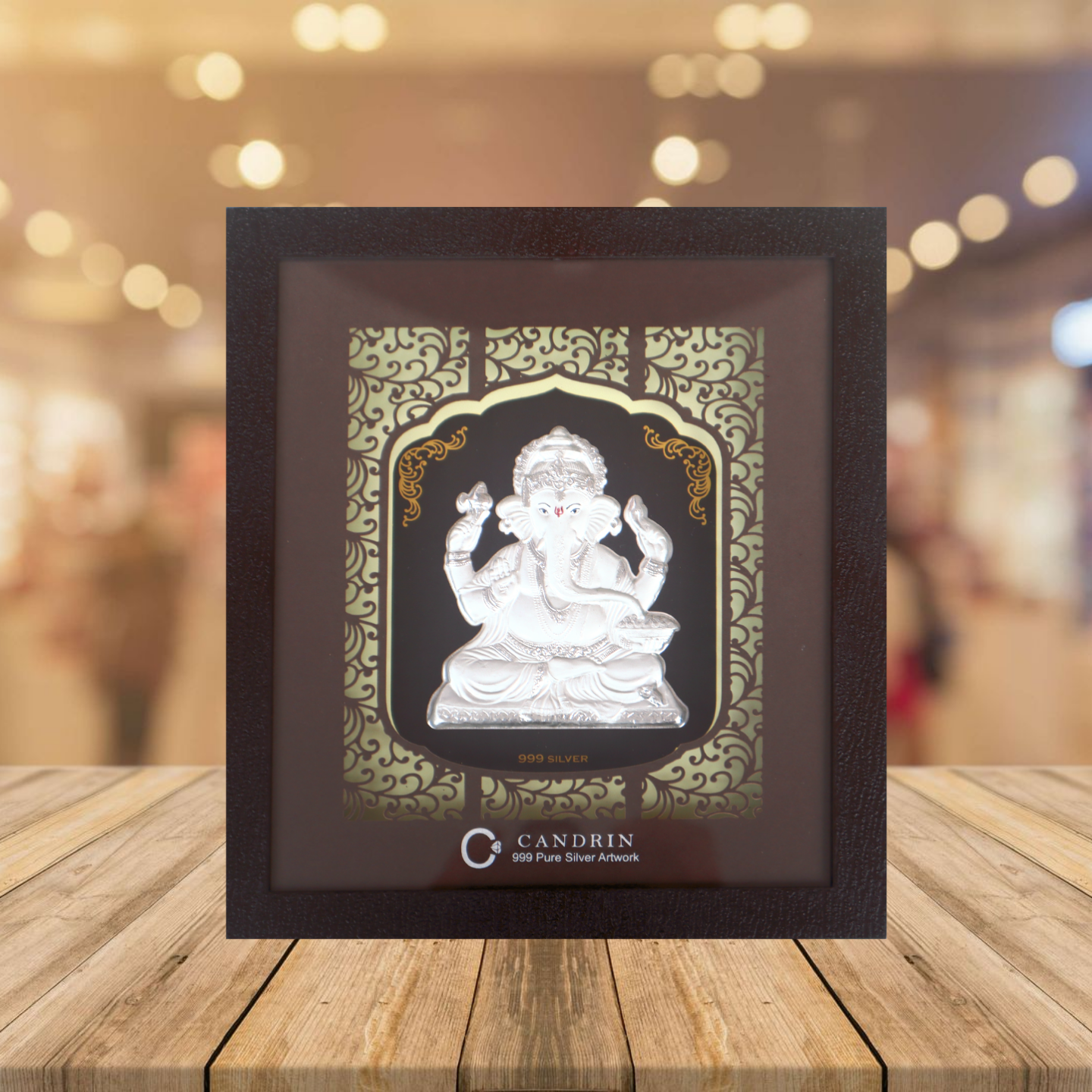 CANDRIN 999 SILVER FRAME GANESHA LED FRAME / SILVER FOIL FRAME / SILVER GOD FRAME / BAL GANESH SILVER FRAME / SILVER LED FRAME / GANPATI MAHARAJ JI FRAME / SILVER FOIL FRAME / SIDDHI VINAYAK SILVER FRAME