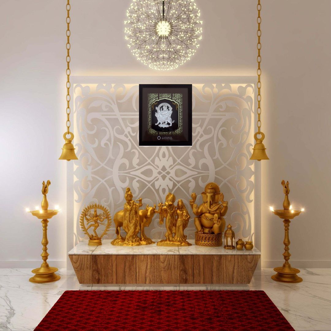 CANDRIN 999 DURGA JI SILVER FRAME / SILVER FOIL FRAME / MATA RANI SILVER FRAME / MAA SILVER FRAME /DEVI SILVER FRAME