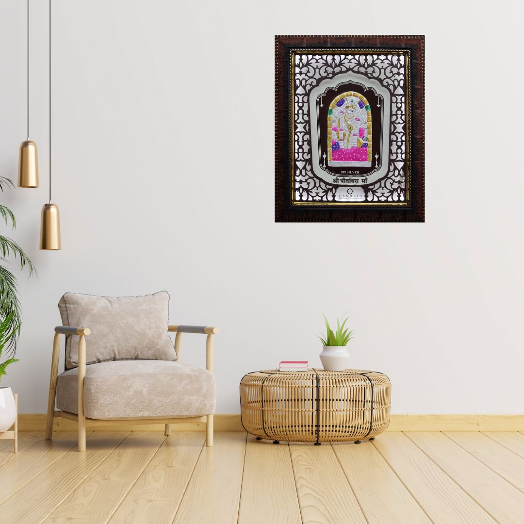 CANDRIN 999 SILVER FRAME PEETAMBRA MAA LED FRAME / SILVER FOIL FRAME / SILVER GOD FRAME / DATIYA MATA RANI SILVER FRAME / SILVER LED FRAME / SILVER FOIL FRAME / MATA RANI JI SILVER FRAME