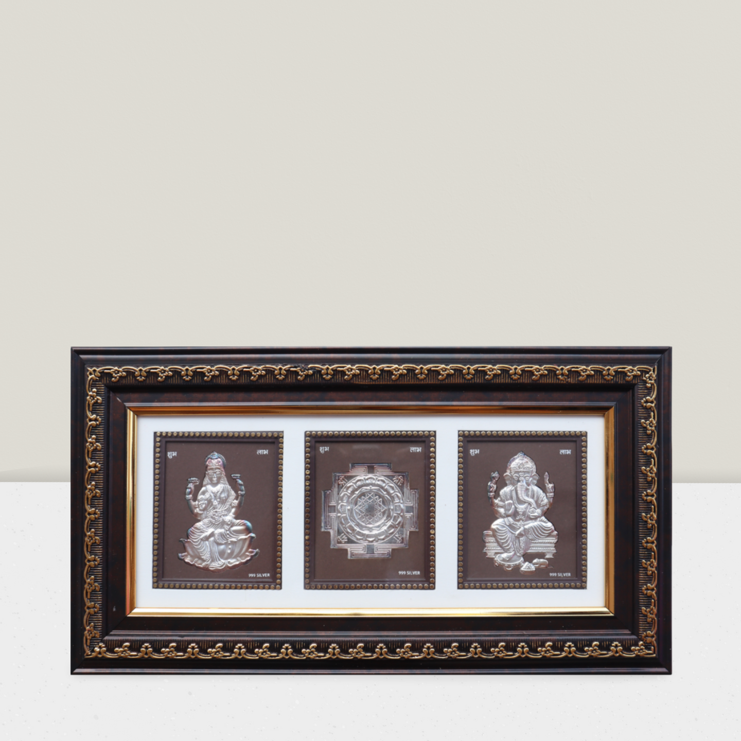 CANDRIN SILVER GOD FRAME / CANDRIN SILVER FRAME/ LAXMI GANESH YANTRA SILVER FRAME / LGS SILVER FRAME / CANDRIN LAXMI GANESH YANTRA / SILVER FOIL LAXMI GANESH YANTRA / CANDRIN /SILVER GOD FRAME / LAXMI GANESHA YANTRA SILVER FRAME