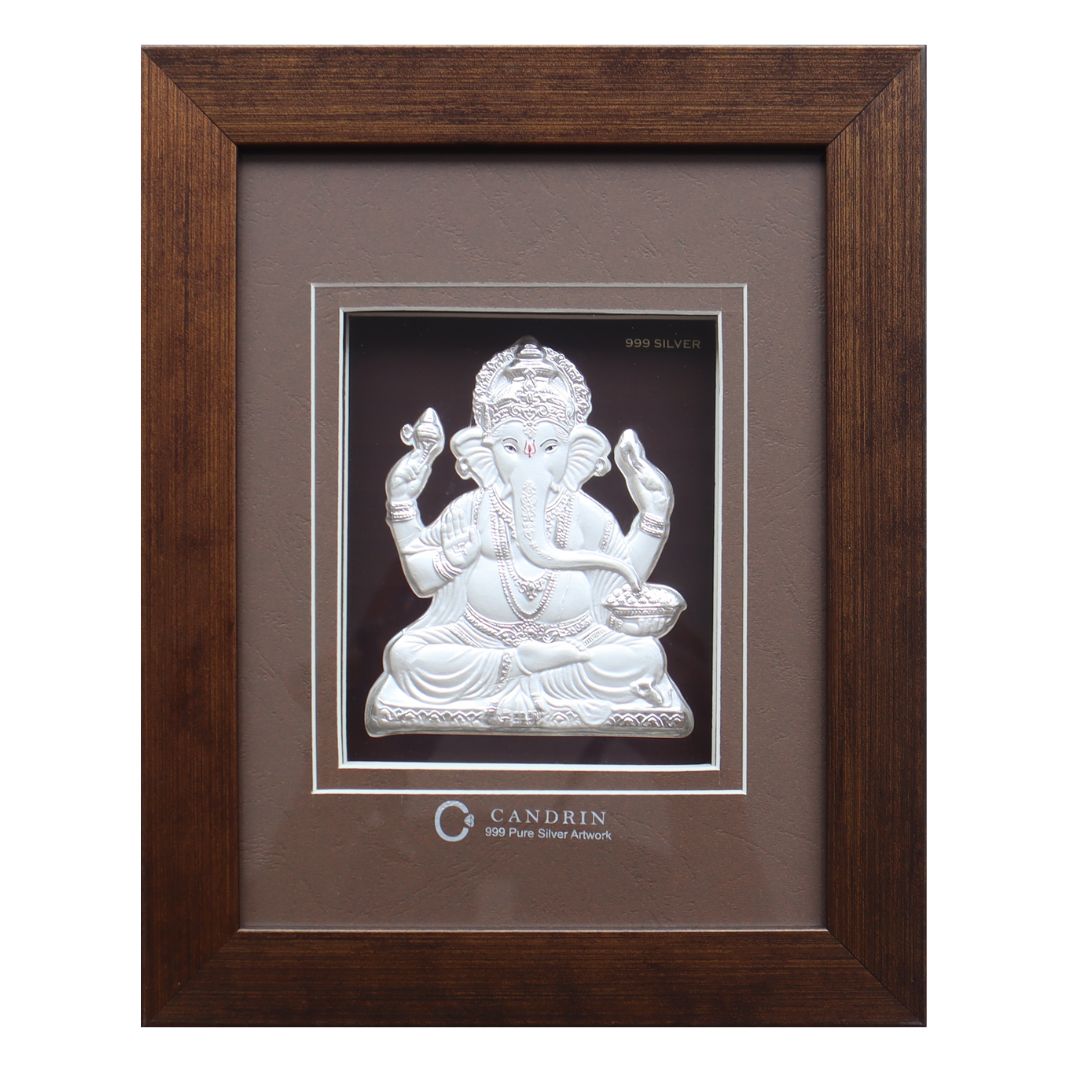 CANDRIN 999 SILVER FRAME GANESHA JI LED FRAME / SILVER FOIL FRAME / SILVER GOD FRAME / GANPATI JI SILVER FRAME / SILVER LED FRAME / BALGANESH JI FRAME / SILVER FOIL FRAME