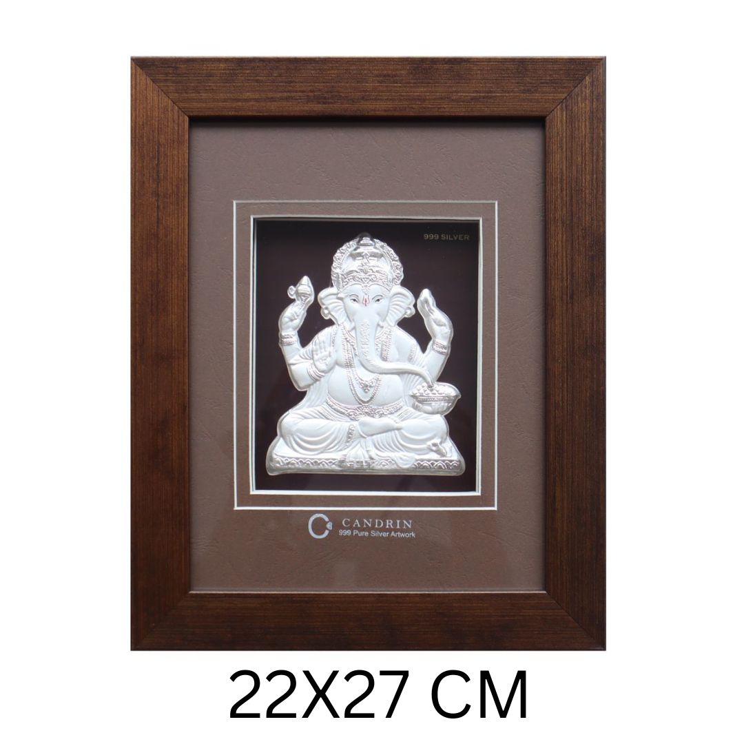 CANDRIN 999 SILVER FRAME GANESHA JI LED FRAME / SILVER FOIL FRAME / SILVER GOD FRAME / GANPATI JI SILVER FRAME / SILVER LED FRAME / BALGANESH JI FRAME / SILVER FOIL FRAME