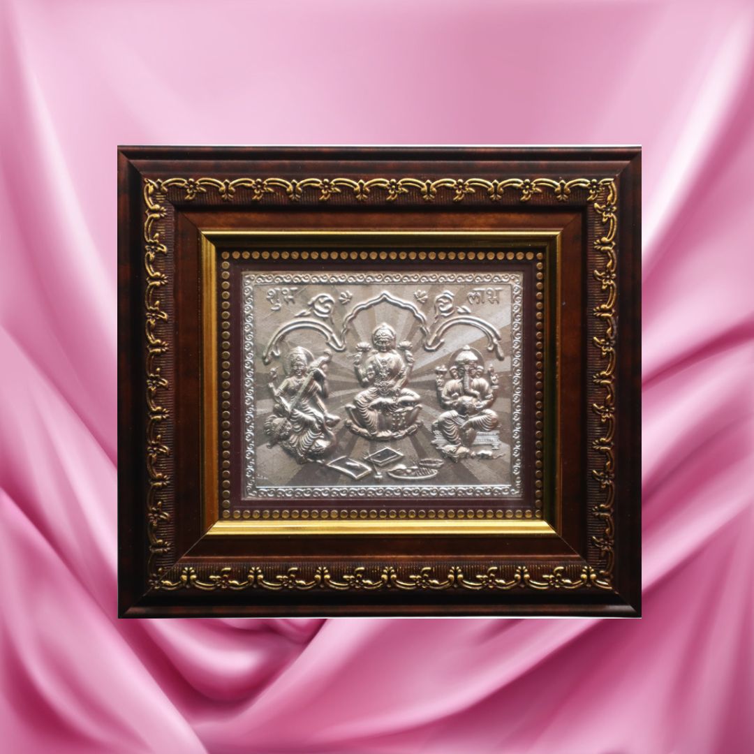 CANDRIN 999 PURE SILVER ELITE ELLGS02 LAXMI GANESH SARASWATI JI FRAME