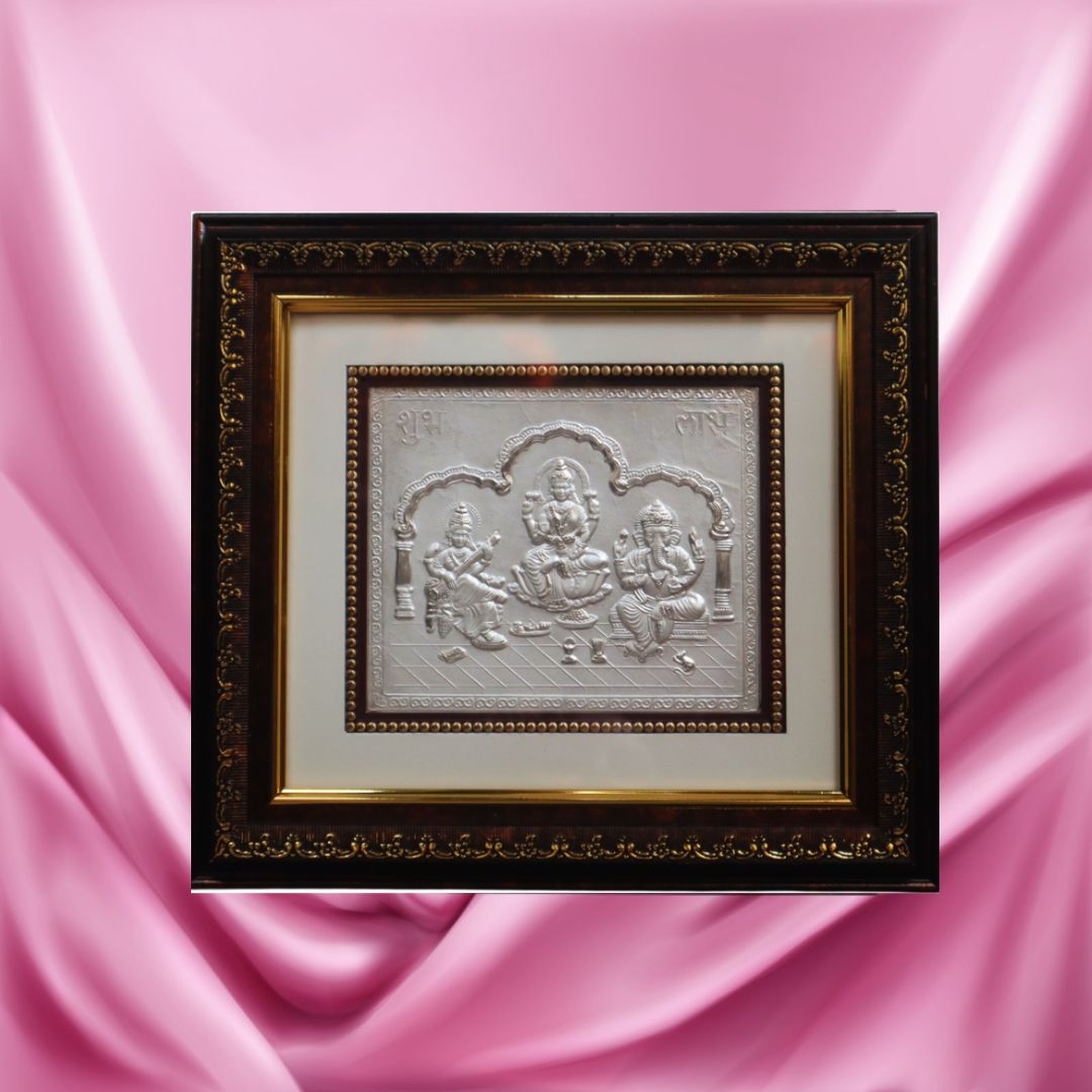 CANDRIN 999 PURE SILVER ELITE ELLGS03 LAXMI GANESH SARASWATI JI FRAME
