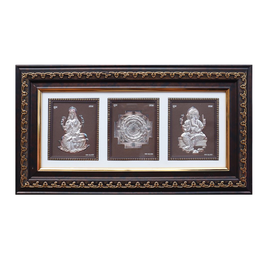 CANDRIN SILVER GOD FRAME / CANDRIN SILVER FRAME/ LAXMI GANESH YANTRA SILVER FRAME / LGS SILVER FRAME / CANDRIN LAXMI GANESH YANTRA / SILVER FOIL LAXMI GANESH YANTRA / CANDRIN /SILVER GOD FRAME / LAXMI GANESHA YANTRA SILVER FRAME