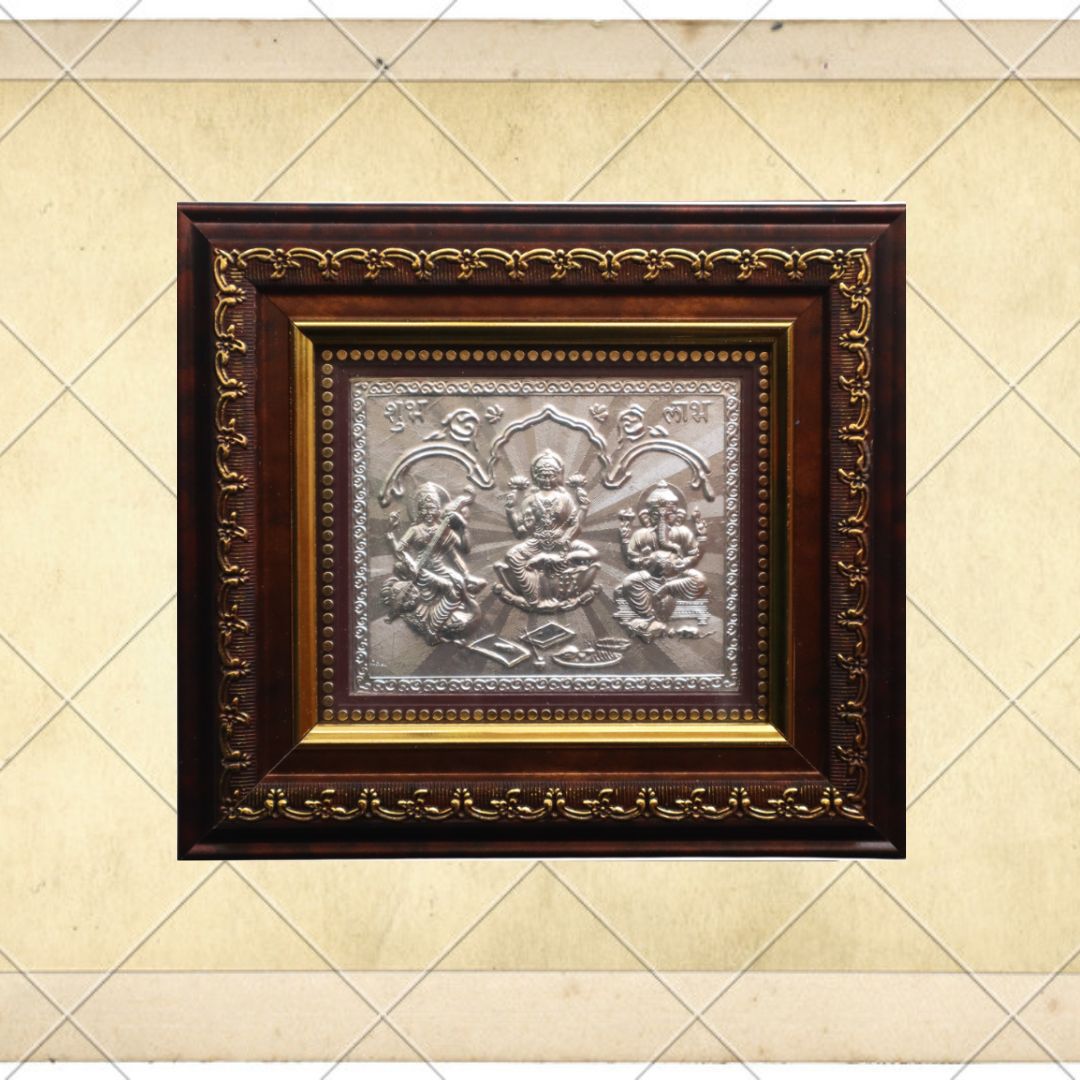 CANDRIN 999 PURE SILVER ELITE ELLGS02 LAXMI GANESH SARASWATI JI FRAME