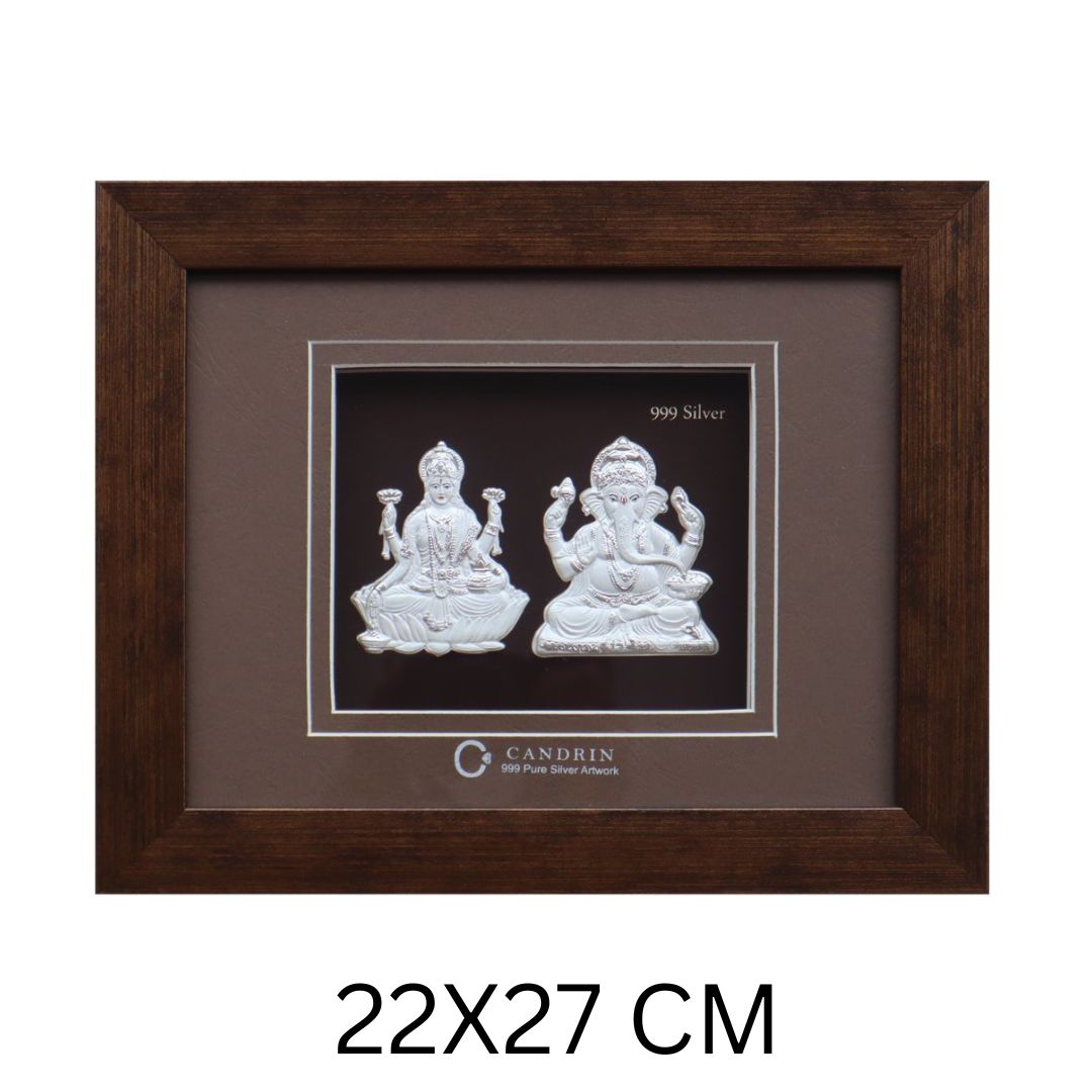 CANDRIN 999 SILVER FRAME LAXMI GANESH JI LED FRAME / SILVER FOIL FRAME / SILVER GOD FRAME / LAXMI JI SILVER FRAME/ GANESH JI SILVER LED FRAME / LAXMI GANESH JI FRAME FRAME