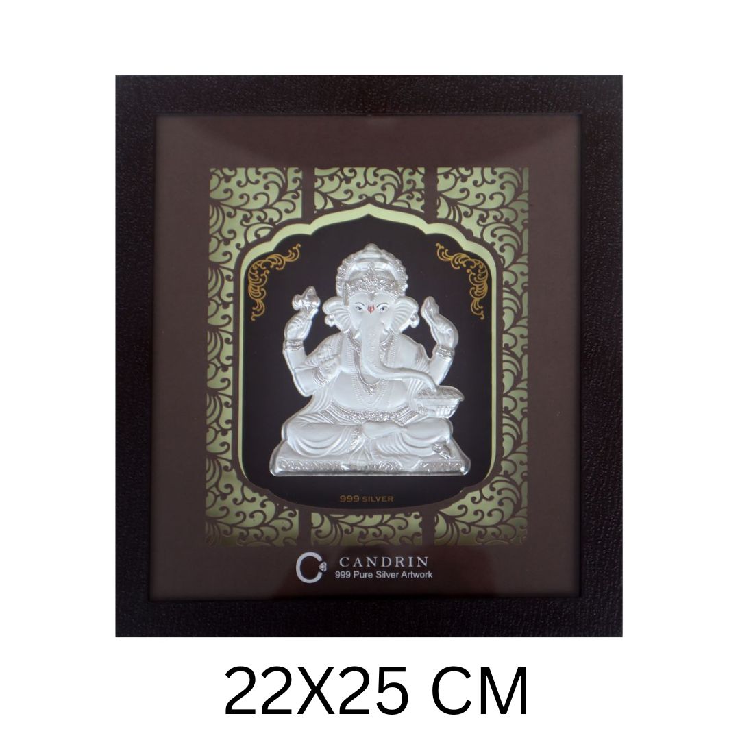 CANDRIN 999 SILVER FRAME GANESHA LED FRAME / SILVER FOIL FRAME / SILVER GOD FRAME / BAL GANESH SILVER FRAME / SILVER LED FRAME / GANPATI MAHARAJ JI FRAME / SILVER FOIL FRAME / SIDDHI VINAYAK SILVER FRAME