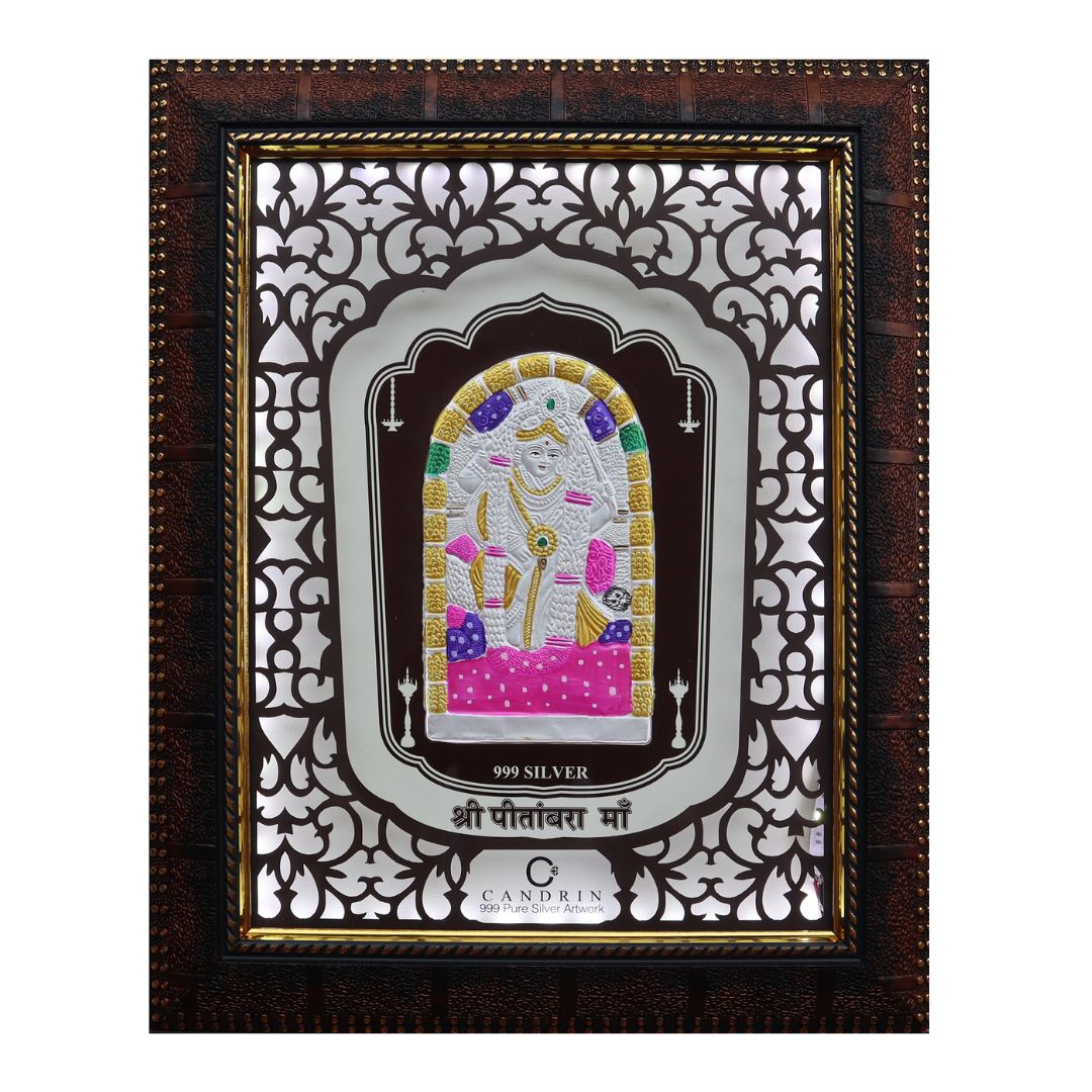 CANDRIN 999 SILVER FRAME PEETAMBRA MAA LED FRAME / SILVER FOIL FRAME / SILVER GOD FRAME / DATIYA MATA RANI SILVER FRAME / SILVER LED FRAME / SILVER FOIL FRAME / MATA RANI JI SILVER FRAME