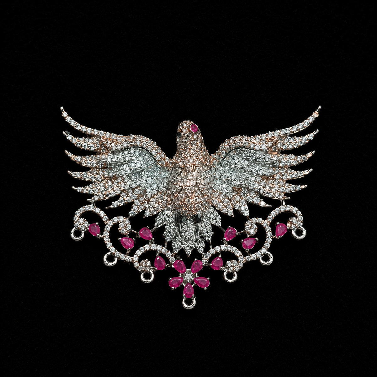 Luxury Crystal Eagle Designer Brooch Pin with Ruby Red Stones