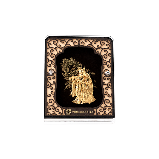 24KT Gold Foil Radha Krishna With Peacock TableTop