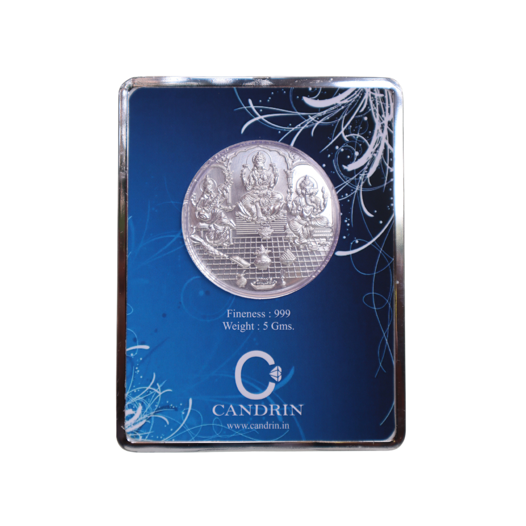 CANDRIN 999 SILVER 5GM LAXMI GANESH SARASWATI JI COIN