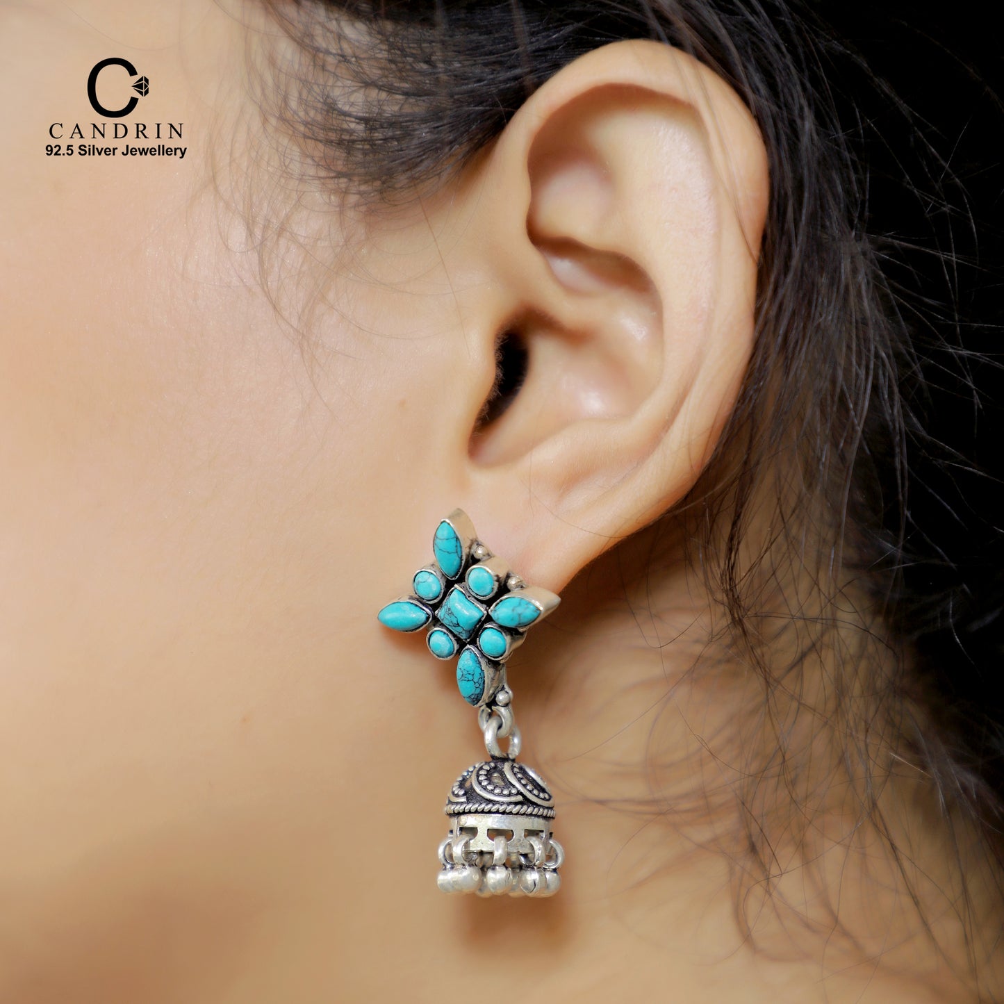 silver antique jhumki/ Turquoise jhumki earring/ 925 sterling silver/earrings