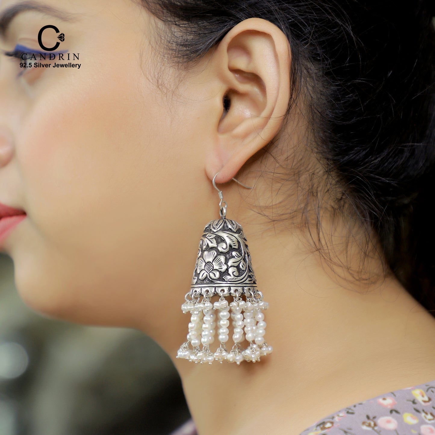 silver antique jewellery / flower carving earring / jhumki/ earring / carving earring