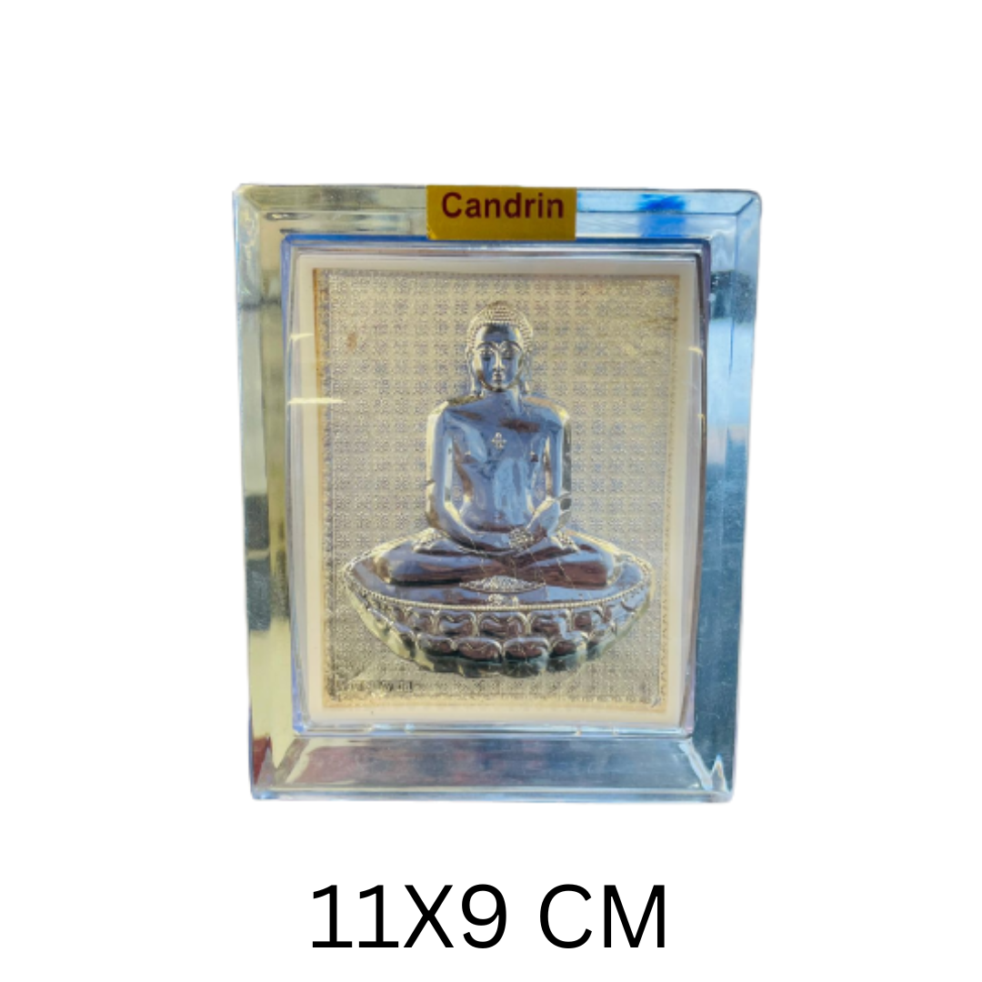 CANDRIN SILVER FRAME/ MAHAVEER SWAMI SILVER FRAME / MAHAVEER SWAMI SILVER TABLE TOP / CANDRIN MAHAVEER SWAMI JI / SILVER FOIL FRAME/ MAHAVEER SWAMI JI / CANDRIN /SILVER FRAME