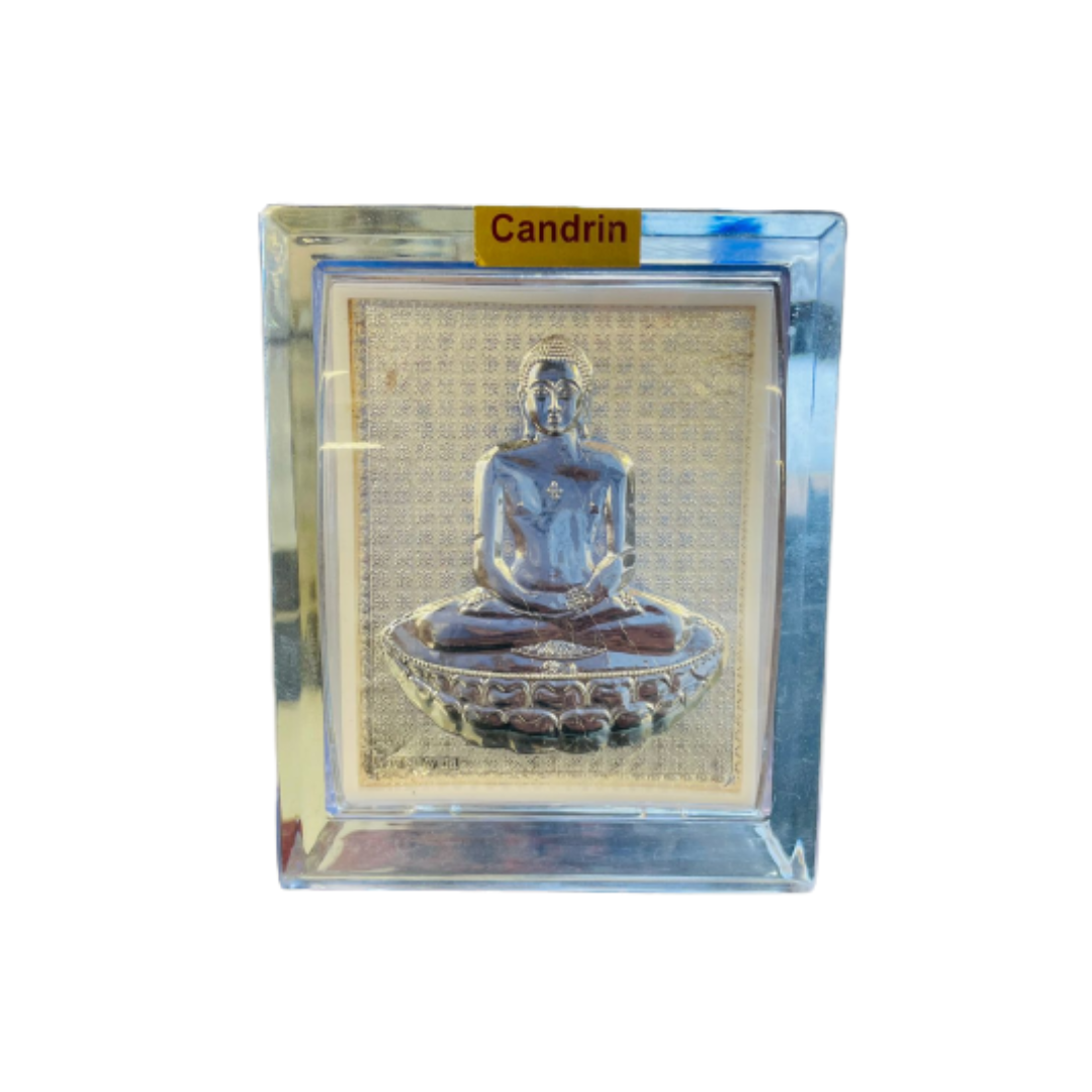 CANDRIN SILVER FRAME/ MAHAVEER SWAMI SILVER FRAME / MAHAVEER SWAMI SILVER TABLE TOP / CANDRIN MAHAVEER SWAMI JI / SILVER FOIL FRAME/ MAHAVEER SWAMI JI / CANDRIN /SILVER FRAME