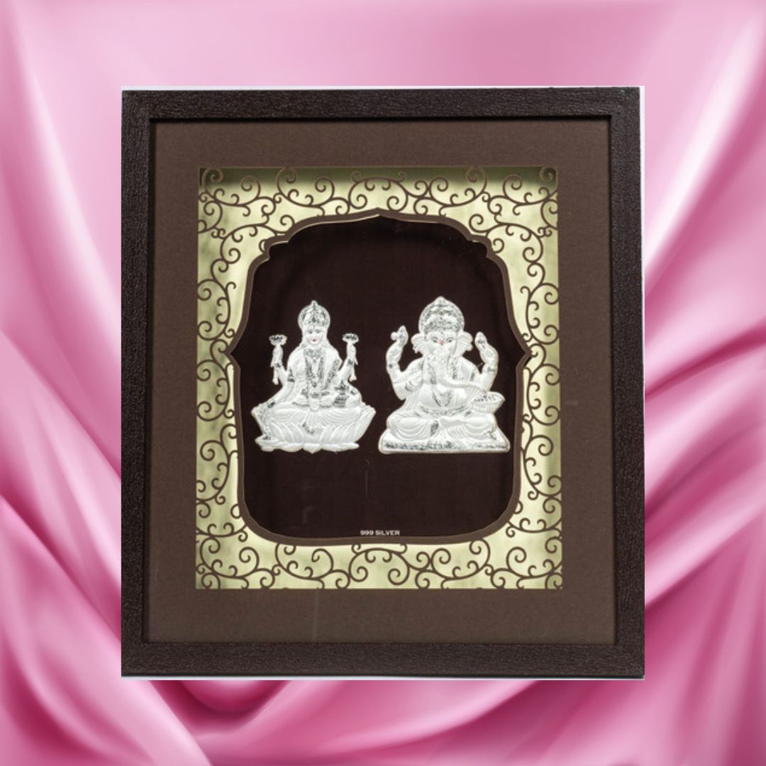 CANDRIN SILVER LED GOD FRAME / CANDRIN SILVER FRAME/ SILVER FRAME / LAXMI GANESH JI SILVER FRAME / CANDRIN LAXMI GANESH JI LED FRAME / SILVER FOIL LAXMI GANESH / CANDRIN /SILVER GOD FRAME / LAXMI GANESH JI SILVER FRAME WITH LED