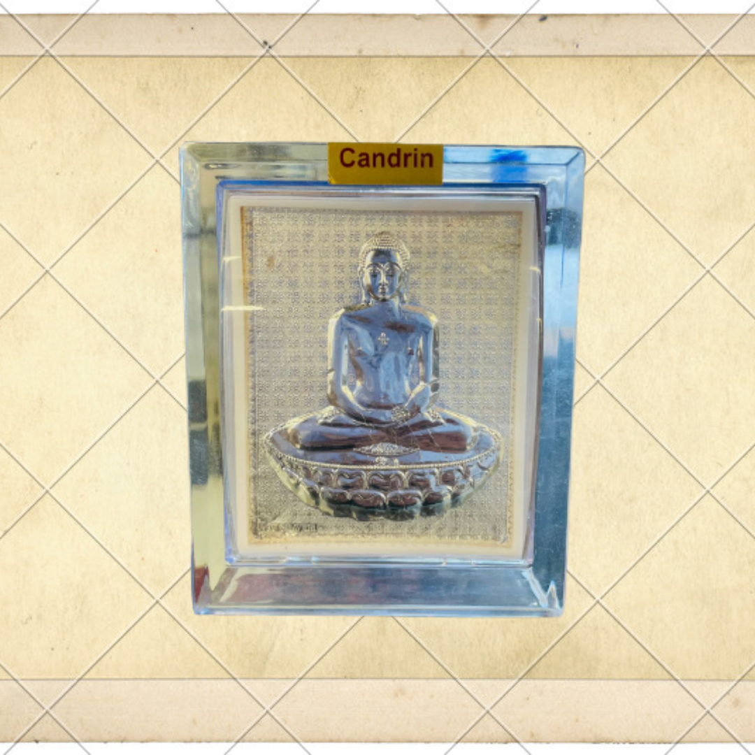 CANDRIN SILVER FRAME/ MAHAVEER SWAMI SILVER FRAME / MAHAVEER SWAMI SILVER TABLE TOP / CANDRIN MAHAVEER SWAMI JI / SILVER FOIL FRAME/ MAHAVEER SWAMI JI / CANDRIN /SILVER FRAME