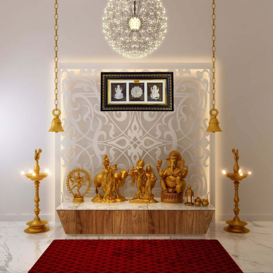 CANDRIN SILVER GOD FRAME / CANDRIN SILVER FRAME/ LAXMI GANESH YANTRA SILVER FRAME / LGS SILVER FRAME / CANDRIN LAXMI GANESH YANTRA / SILVER FOIL LAXMI GANESH YANTRA / CANDRIN /SILVER GOD FRAME / LAXMI GANESHA YANTRA SILVER FRAME