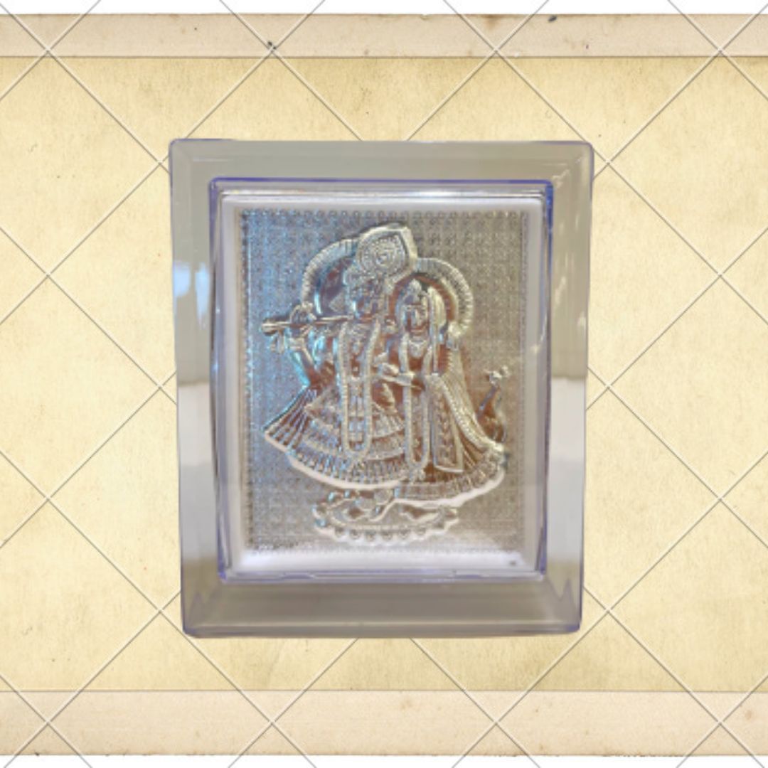 CANDRIN SILVER FRAME/ RADHA KRISHNA SILVER FRAME / RADHA KRIHSNA SILVER TABLE TOP / CANDRIN RADHA KRISHNA JI / SILVER FOIL FRAME/ RADAH KRISHNA JI / CANDRIN /SILVER FRAME / RK SILVER FRAME