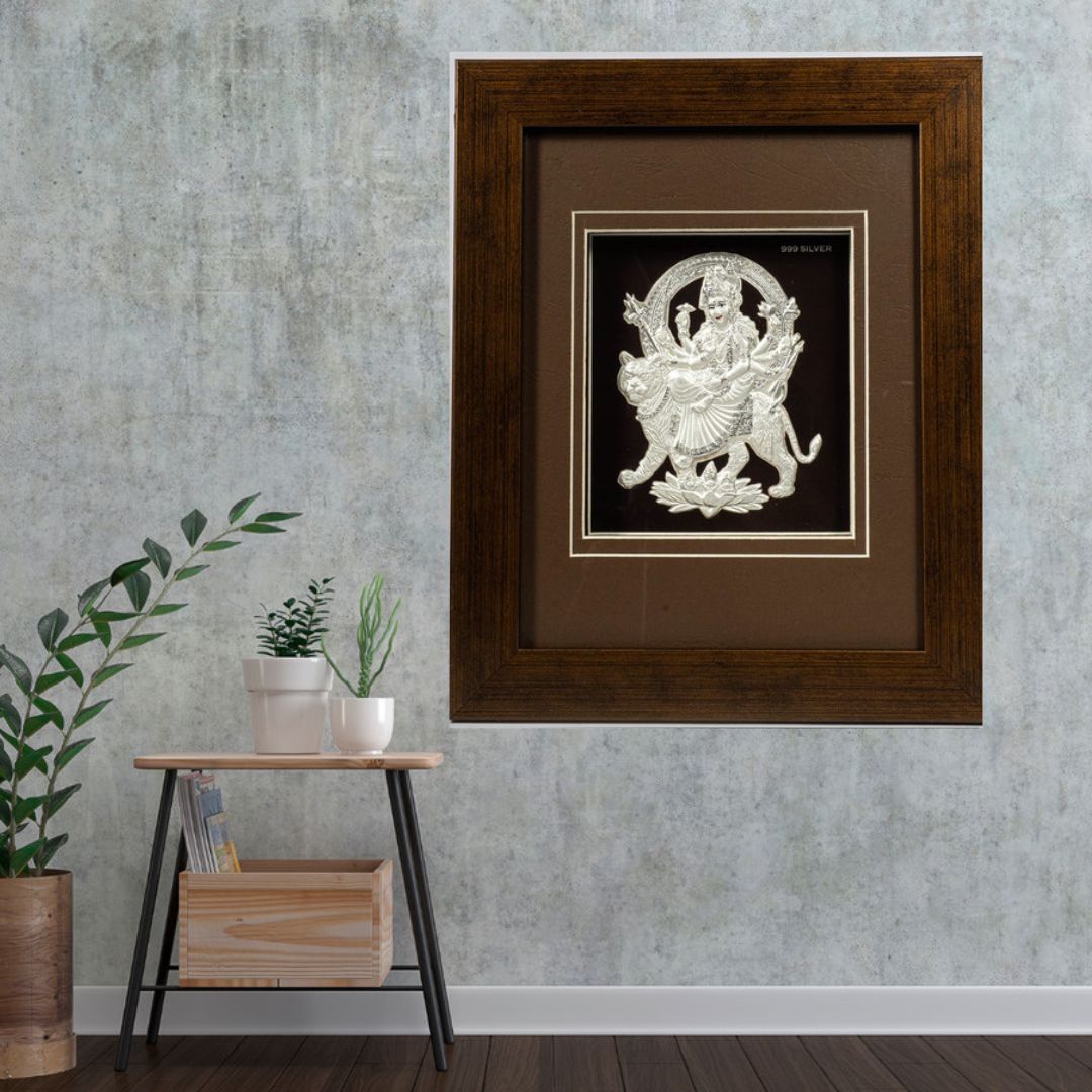 CANDRIN 999 SILVER FRAME DURGA JI LED FRAME / SILVER FOIL FRAME / SILVER GOD FRAME / DURGA JI SILVER FRAME / SILVER LED FRAME / SILVER FOIL FRAME / MATA RANI SILVER FRAME