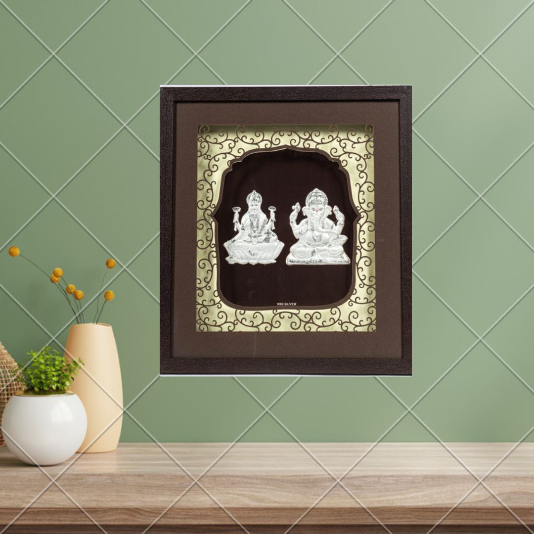 CANDRIN SILVER LED GOD FRAME / CANDRIN SILVER FRAME/ SILVER FRAME / LAXMI GANESH JI SILVER FRAME / CANDRIN LAXMI GANESH JI LED FRAME / SILVER FOIL LAXMI GANESH / CANDRIN /SILVER GOD FRAME / LAXMI GANESH JI SILVER FRAME WITH LED