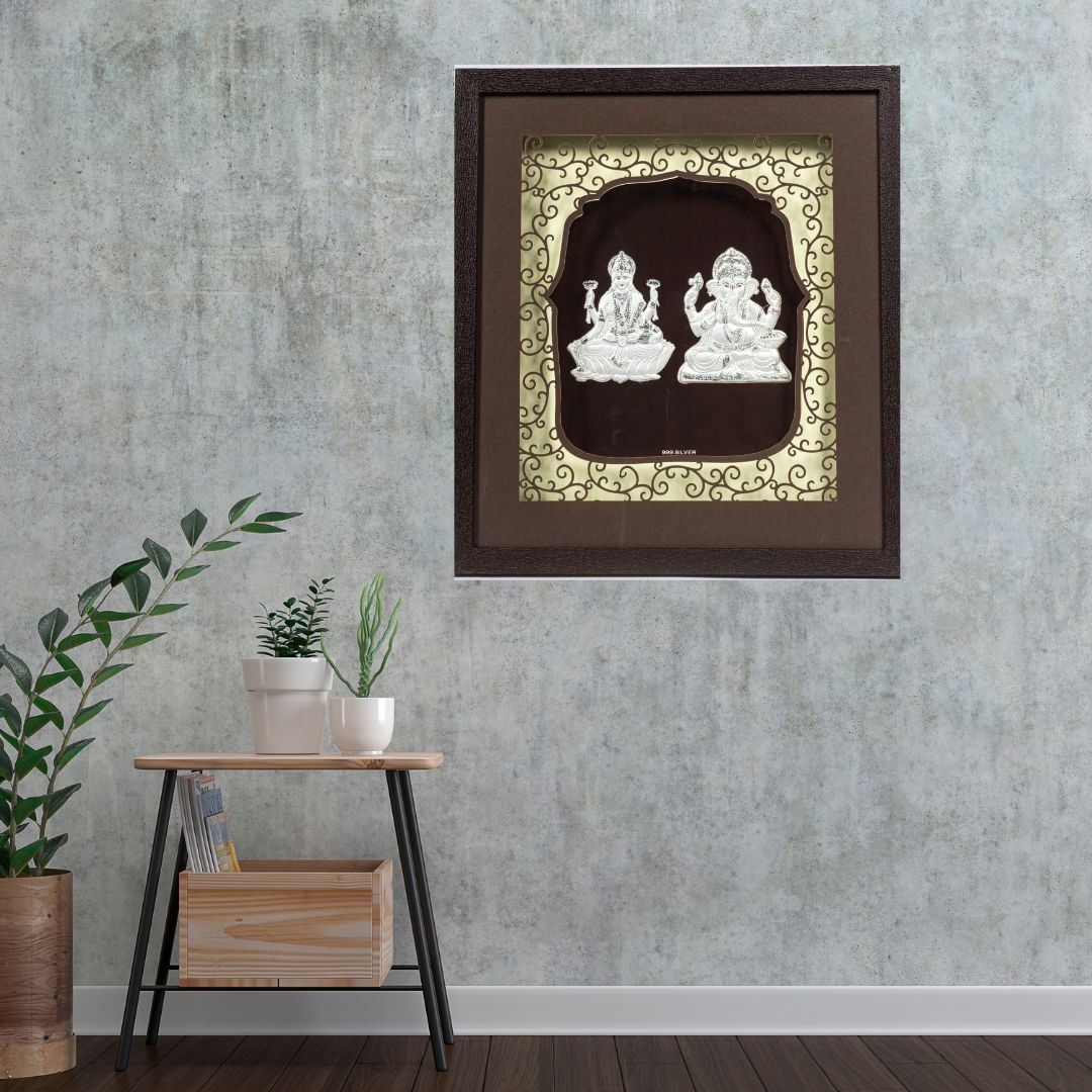 CANDRIN SILVER LED GOD FRAME / CANDRIN SILVER FRAME/ SILVER FRAME / LAXMI GANESH JI SILVER FRAME / CANDRIN LAXMI GANESH JI LED FRAME / SILVER FOIL LAXMI GANESH / CANDRIN /SILVER GOD FRAME / LAXMI GANESH JI SILVER FRAME WITH LED