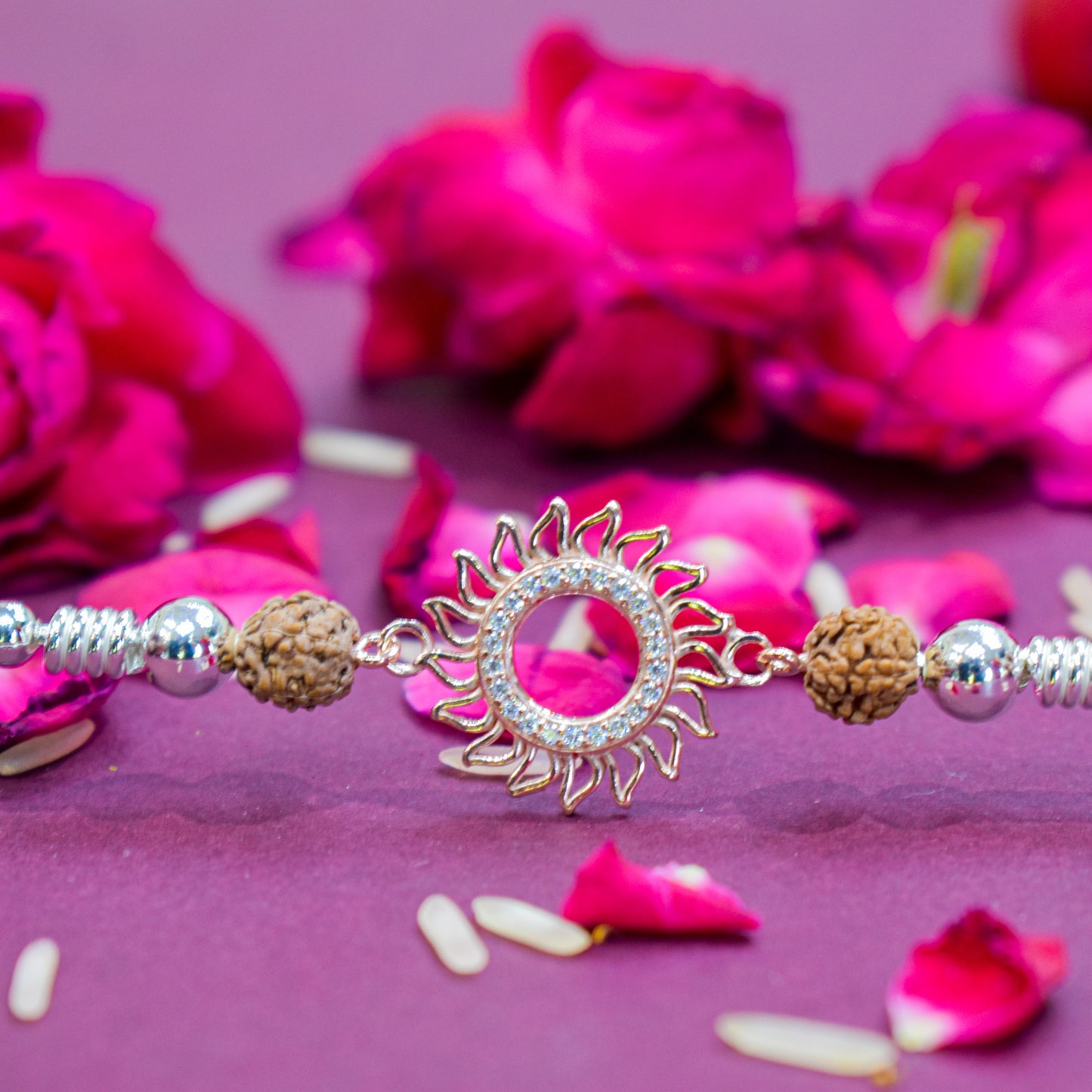 Candrin Zircon Sun 925 Sterling Silver Rakhi