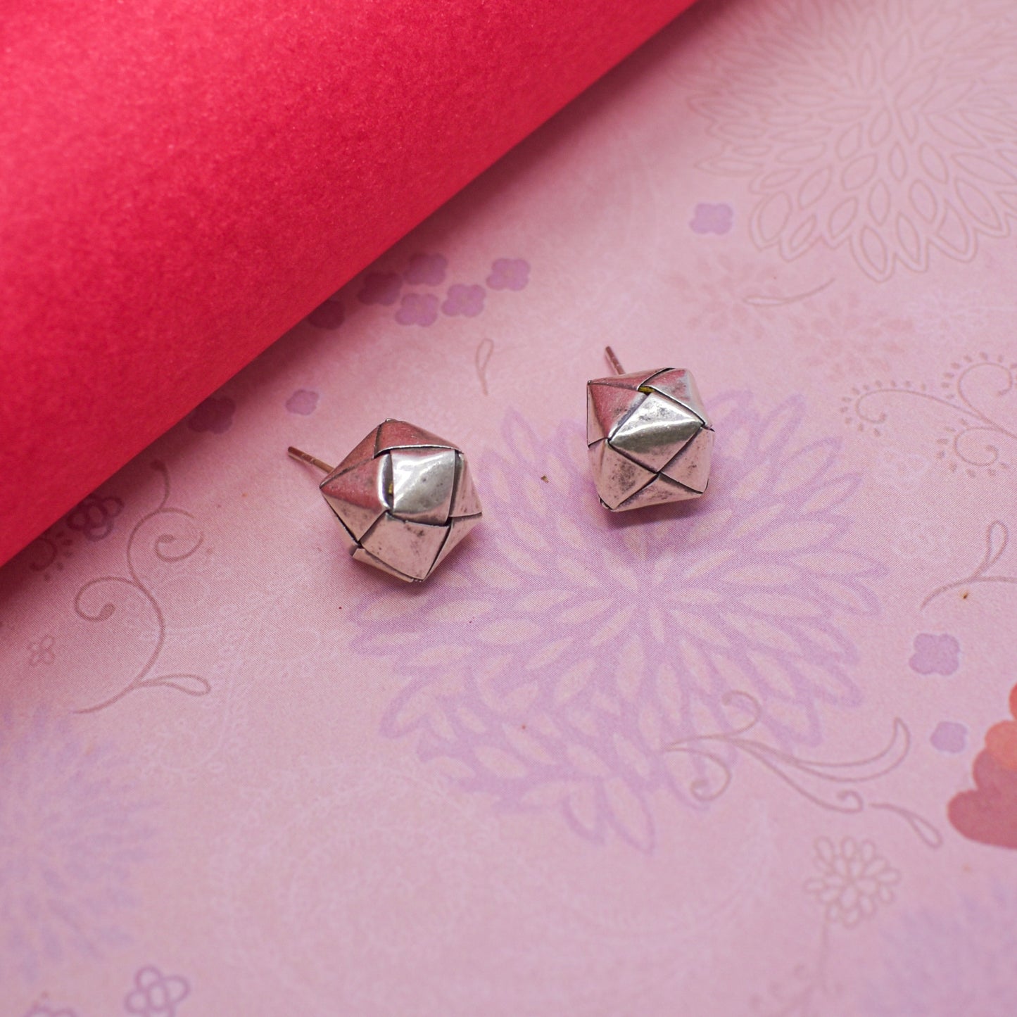 Enjo 925 Sterling Silver /hexogen earring/ silver Earring/ sterling Silver/ silver Stripe/ cube earrings