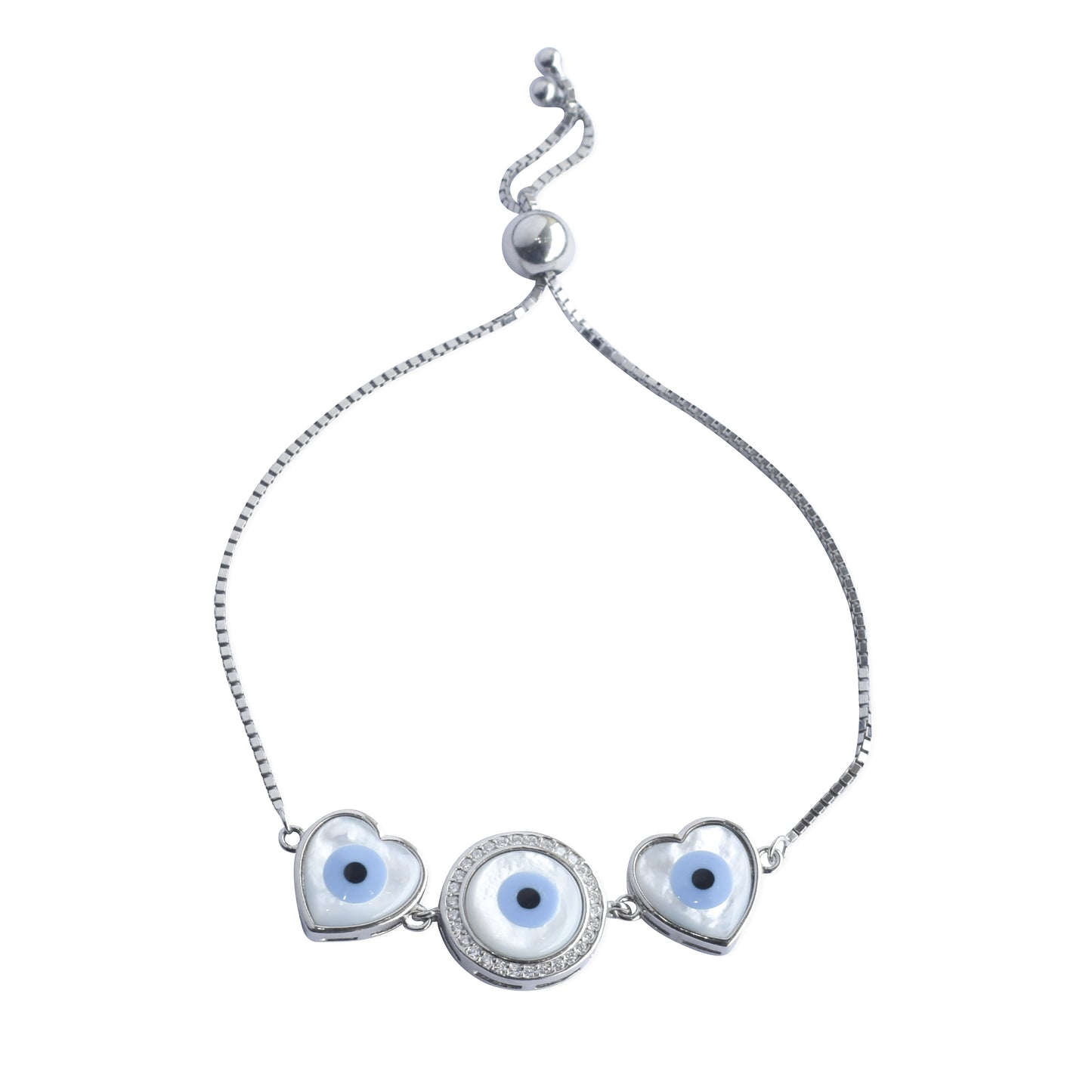 Evil Eye 925 Silver Sterling Bracelet/Heart Evil Eye 925 Sterling Silver Bracelet