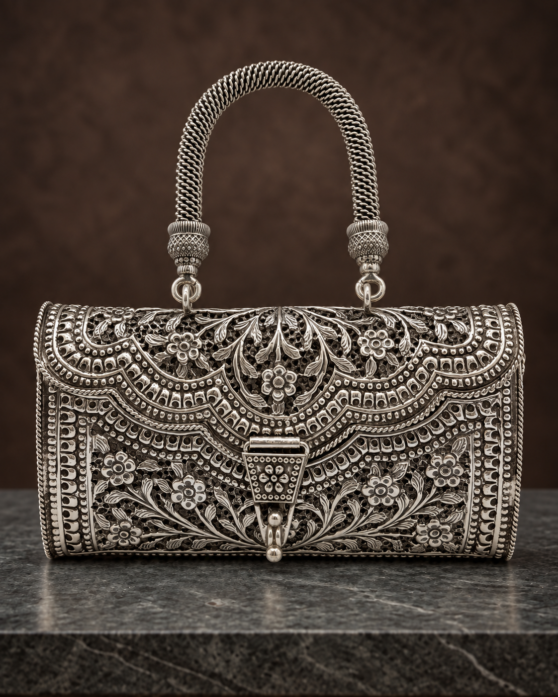 Vatayan Silver Handbag - Front Studio View