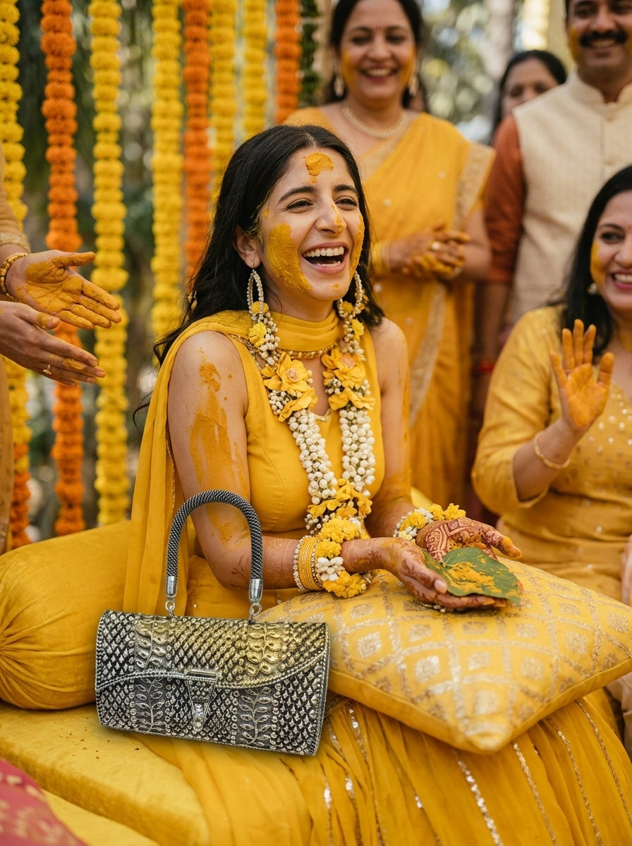 Bel Silver Handbag - Joyful Haldi Ceremony Celebration