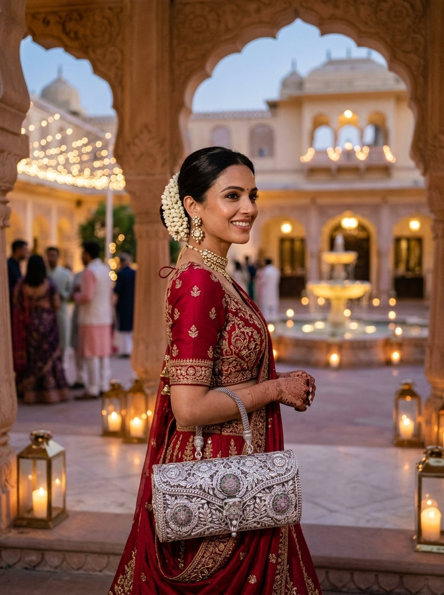 Gulmohar Silver Handbag - Heritage Palace Evening Celebration