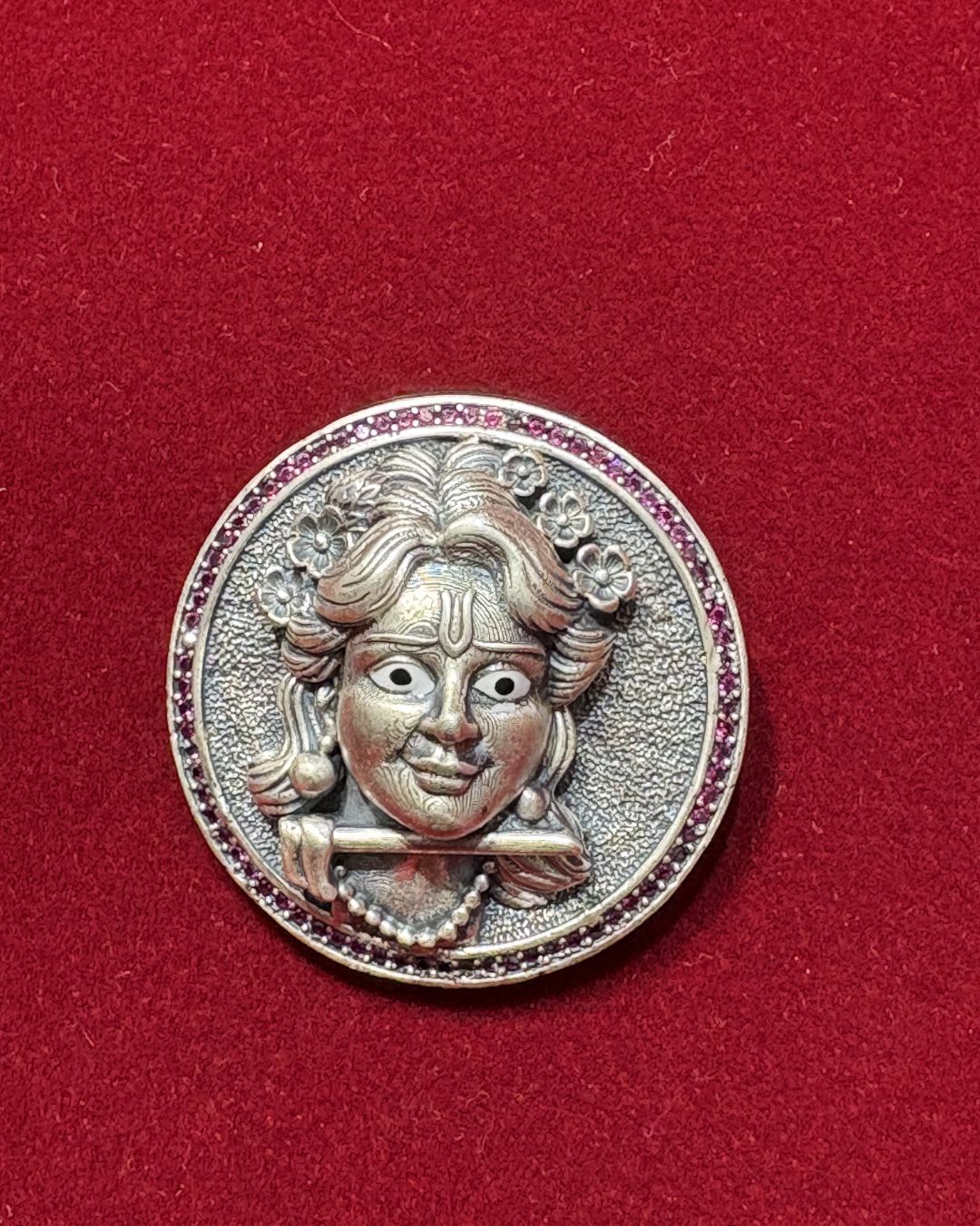 Divine Krishna Silver Brooch