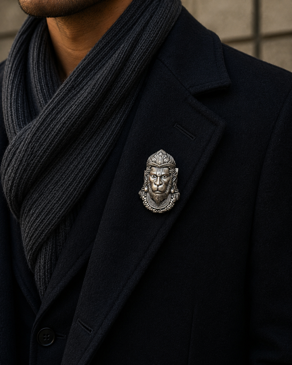Veer Hanuman Silver Brooch
