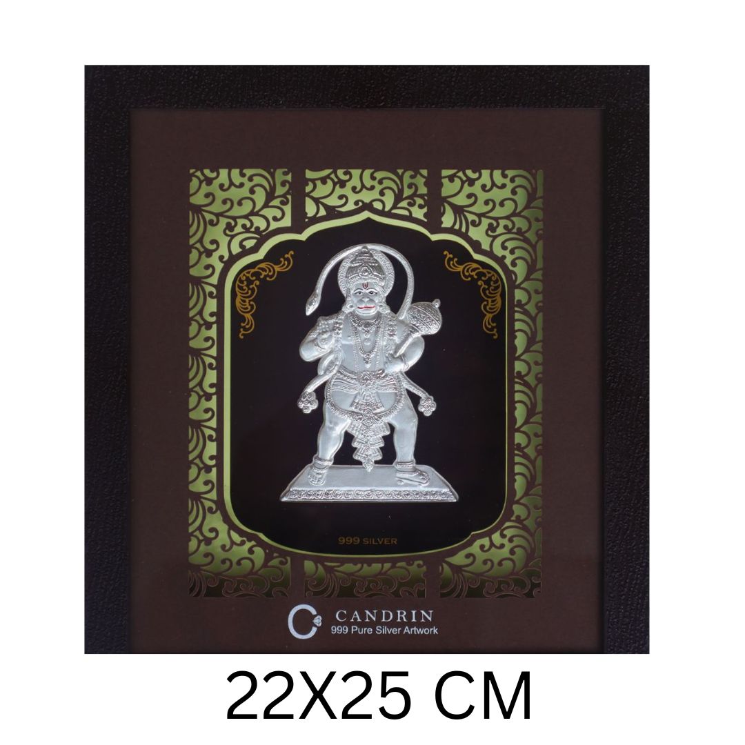 CANDRIN 999 Silver Foil STSDHM02 Hanuman Ji Frame With LED