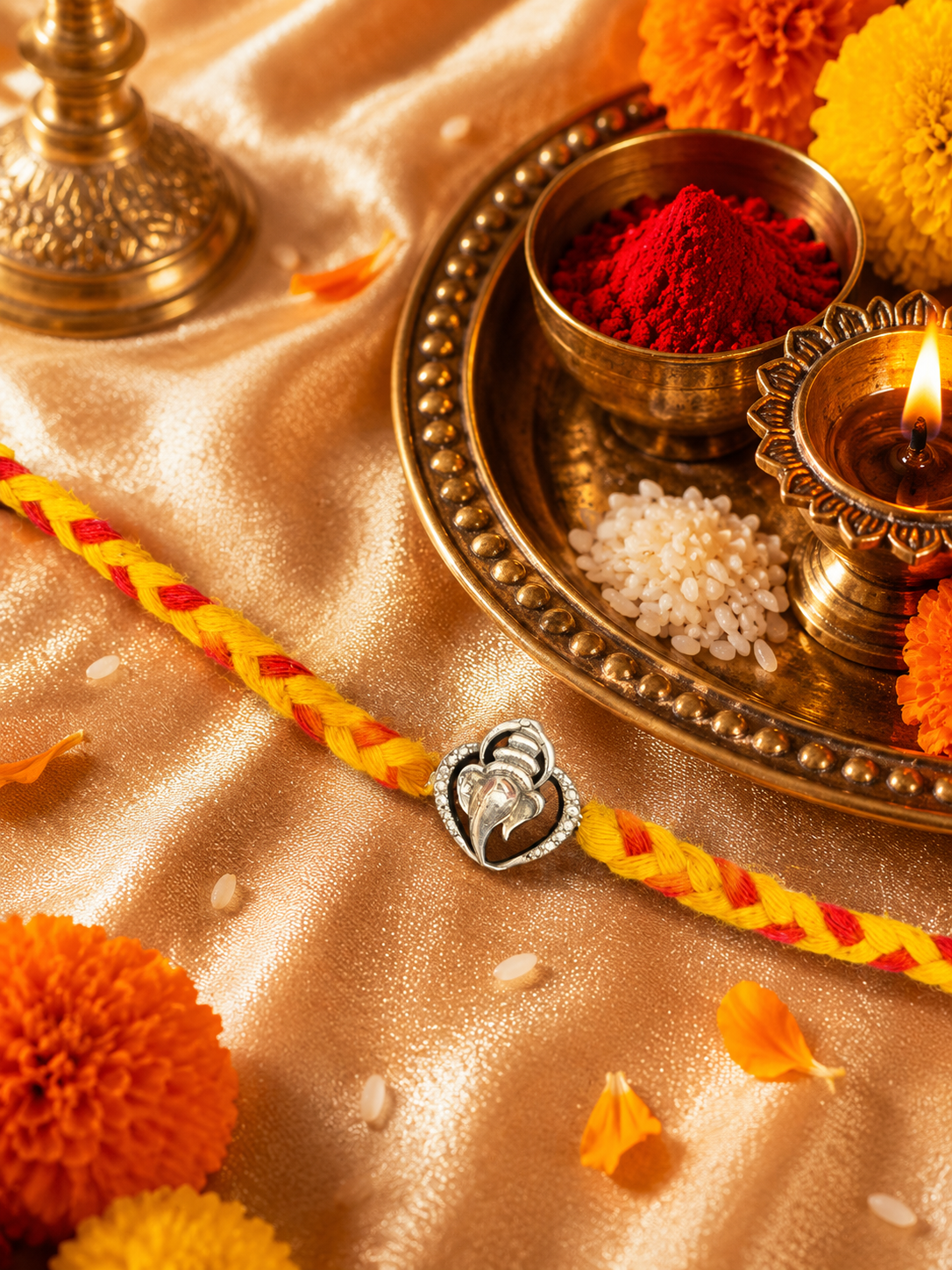 Silver Heart Ganesha Rakhi