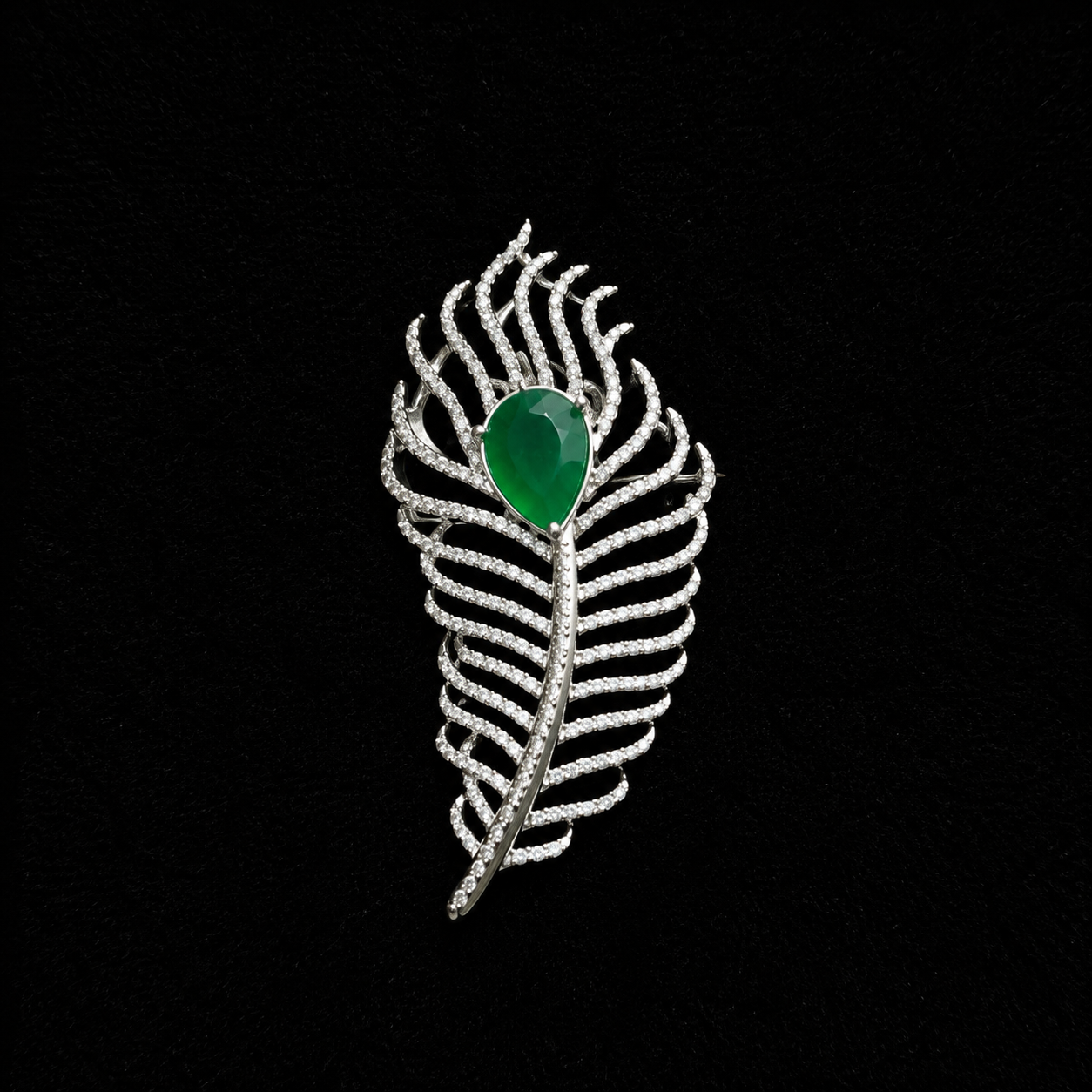 Elegant Leaf Designer Brooch Pin with Emerald Green Stone