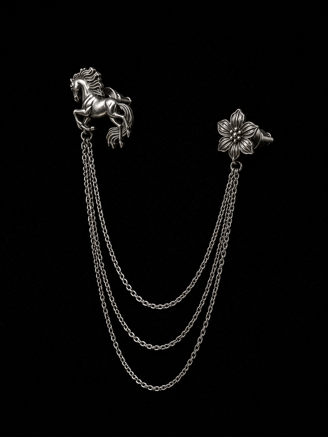 Luxury Horse Double Chain Lapel Brooch