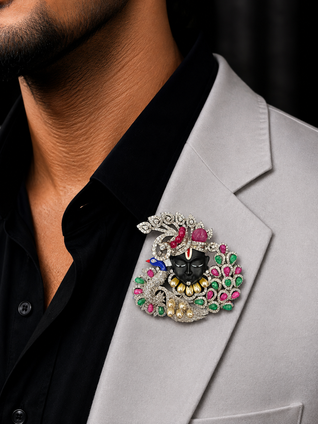 Krishna Peacock Multicolor Statement Brooch