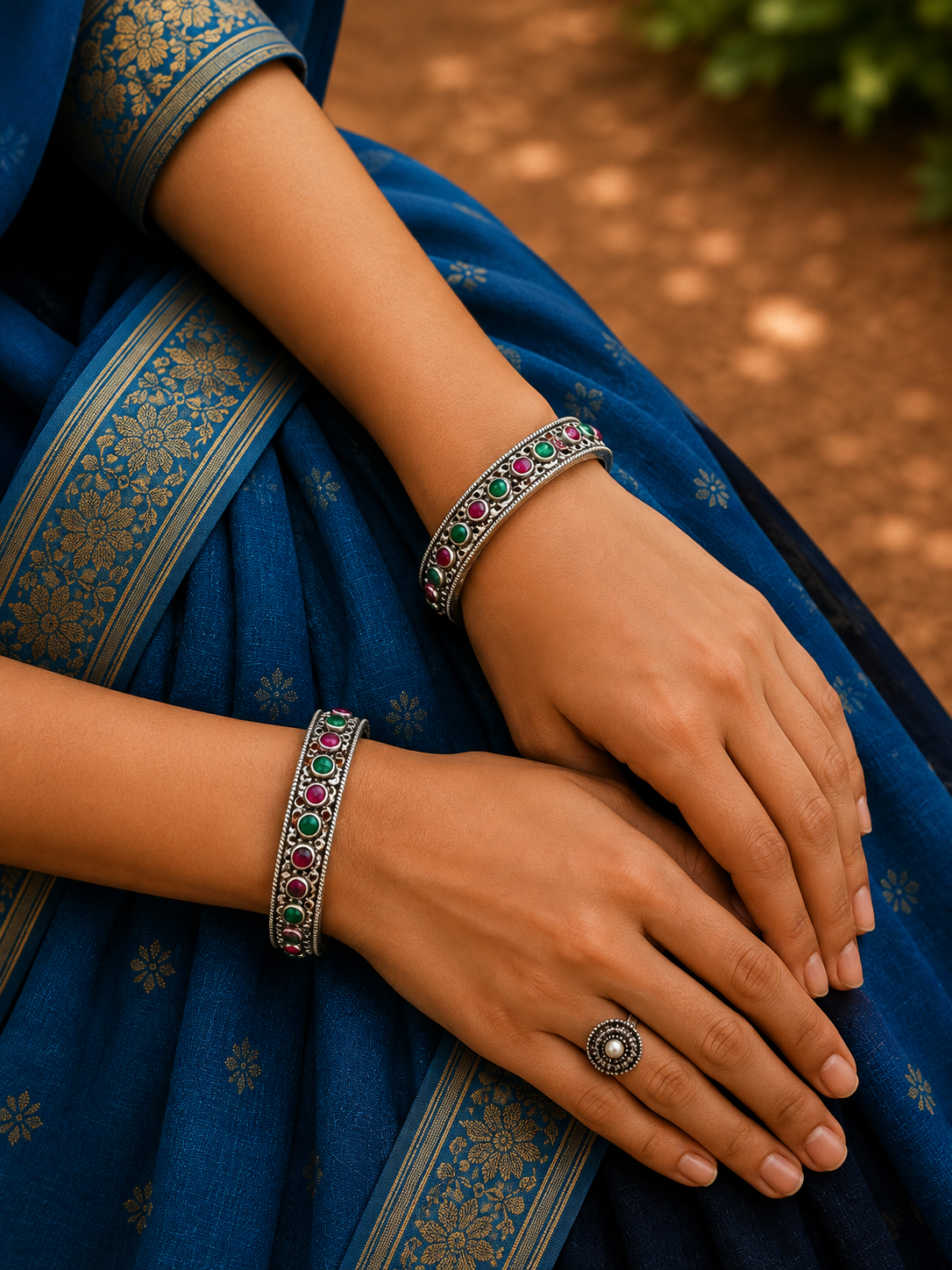 Silver Multicolor Stone Bangles