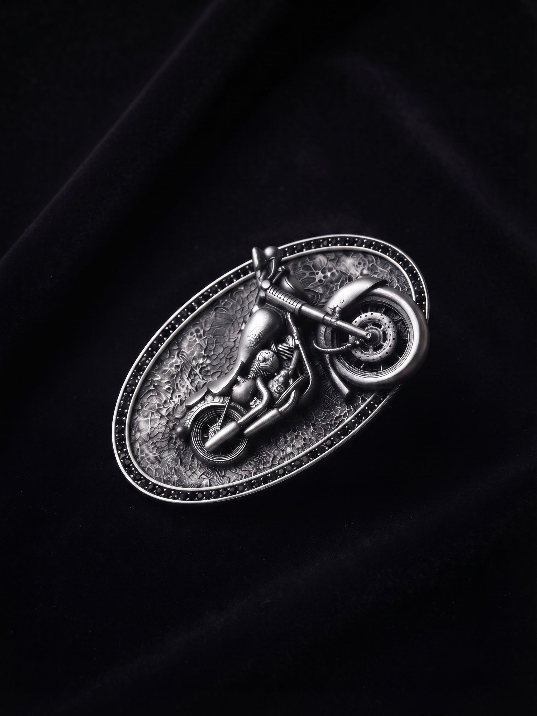 Classic Cruiser Motorcycle Antique Silver Finish Brooch