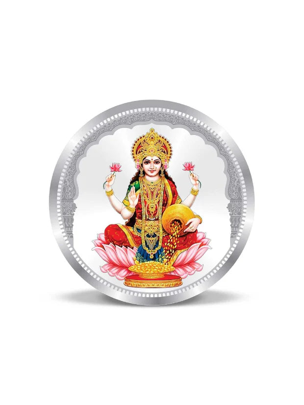BIS Hallmarked Round Shape Laxmi ji Colour Silver Coin 999 Purity Akshay Tritiya
