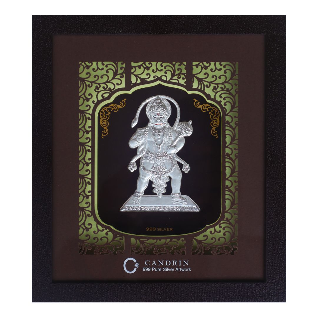 CANDRIN 999 SILVER FRAME HANUMAN JI LED FRAME / SILVER FOIL FRAME / SILVER GOD FRAME / BALA JI SILVER FRAME / SILVER LED FRAME / BALA JI FRAME / SILVER FOIL FRAME